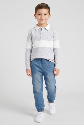 Toddlers Boy 2 Pieces Two Tone Polo Shirt And Jeans Set, Multicolor