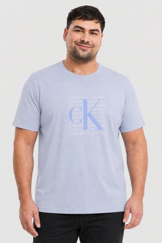 Calvin Klein Jeans Men Crew Neck Short Sleeve Brand Logo T-Shirt, Light Blue