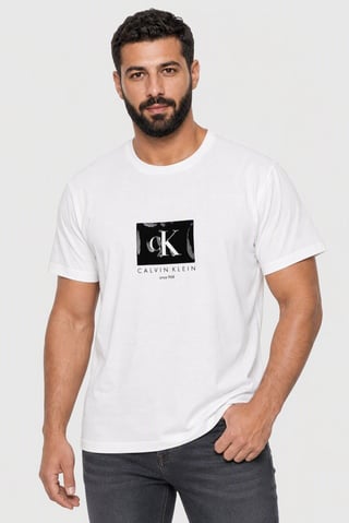 Calvin Klein Jeans Men Crew Neck Short Sleeve Brand Logo T-Shirt, White