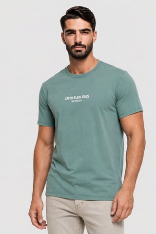 Calvin Klein Jeans Men Crew Neck Short Sleeve Brand Logo T-Shirt, Wash Green