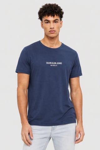 Calvin Klein Jeans Men Crew Neck Short Sleeve Brand Logo T-Shirt, Slate Blue