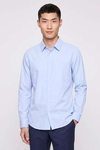 Men Slim Fit Embroidered Logo Long Sleeve Casual Shirt, Light Blue