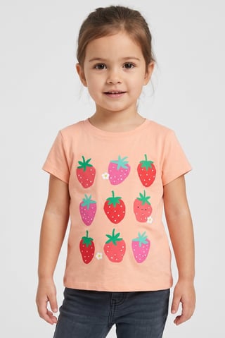 Toddlers Girl Short Sleeve Graphic Print Top, Peach