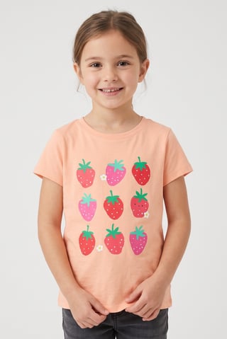 Toddlers Girl Short Sleeve Graphic Print Top, Peach