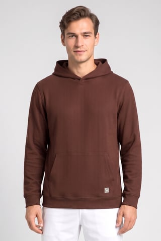 Men Sportswear Fit Long Sleeve Outdoor Hoodie, Chocolate Brown