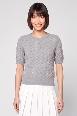 Women Crew Neck Textured Sweater, Grey