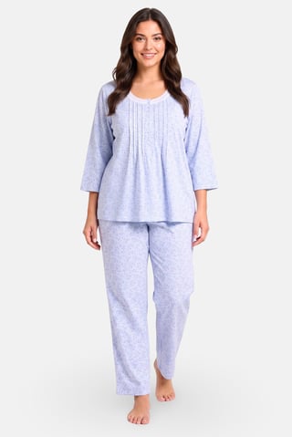 Women 2 Pcs Floral Print 3/4 Sleeeve Top And Bottom Pyjama Set, Multicolor