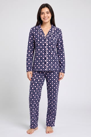 Women 2 Pcs Allover Print Long Sleeve Top And Pajama Bottom Sleepwear Set, Multicolor