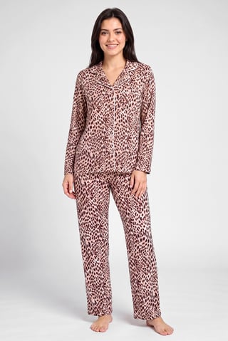 Women 2 Pcs Animal Print Long Sleeve Pajama Top And Pants Set, Multicolor