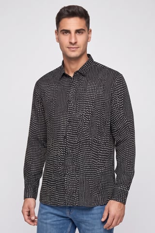 Men Regular Fit  Long Sleeve Polka Dots Dress Shirts, Black