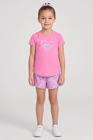 Kids Girl 4 Pcs Graphic Print Top And Shorts With Headband Set, Multicolor