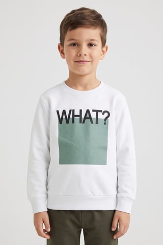 Kids Boy Crew Neck Long Sleeve Graphic Print Sweatshirt, White