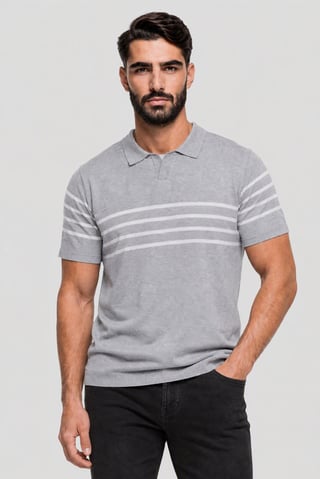 Men Spread Collar Short Sleeve Stripe Polo, Multicolor