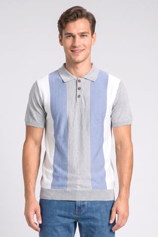 Men Spread Collar Short Sleeve Stripes Polo, Multicolor