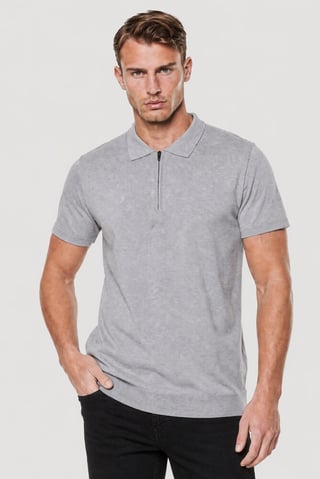 Men Spread Color Textured Polo, Grey