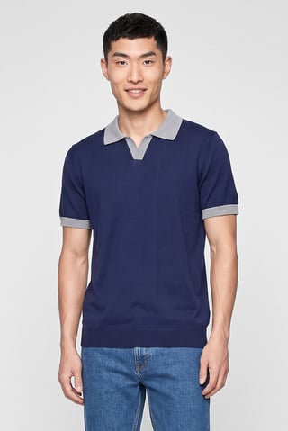 Men Regular Fit Knitted Short Sleeve Polo Shirt, Navy
