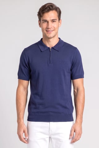 Men Regular Fit Short Sleeve Knitted Polo Shirt, Navy Blue