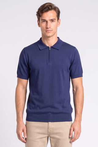 Men Regular Fit Short Sleeve Knitted Polo Shirt, Navy Blue