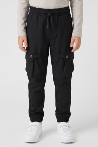 Kids Boy Drawstring Plain Jogger Pants, Black