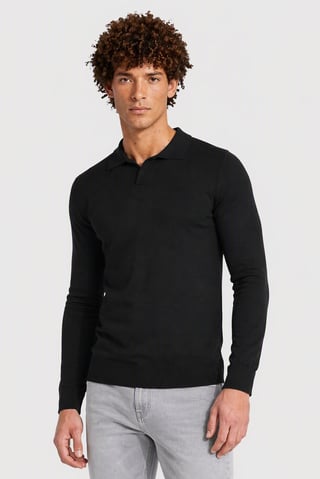 Men Spread Collar Textured Sweater, Black