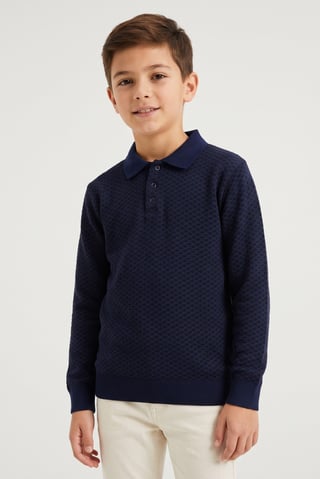 Kids Boy Spread Collar Textured Sweater, Multicolor