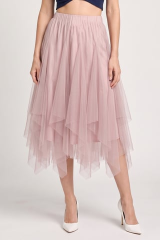 Women Mesh Midi Skirts, Pink