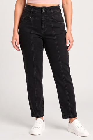 Women Carrot Fit Washed Stretchable Jeans, Black