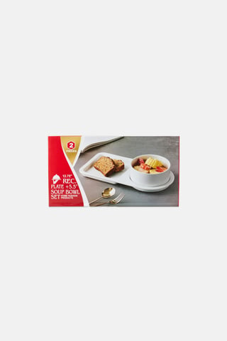 2 Pcs Serving Plate With Bowl, White
