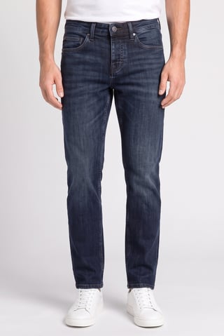 Men Straight Fit Washed Stretchable Jeans, Navy