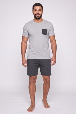Men 2 Pcs Plain Short Sleeve T-Shirt And Shorts Pajama Set, Grey