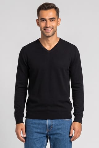Men V-Neck Knitted Sweater, Black