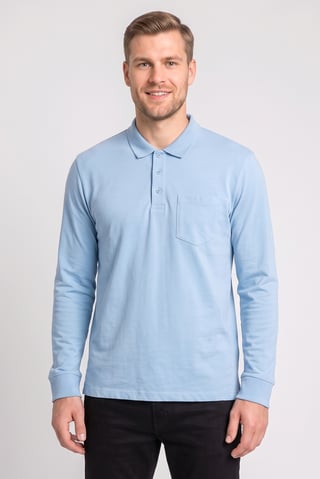 Men Regular Fit Long Sleeve Plain Polo, Blue