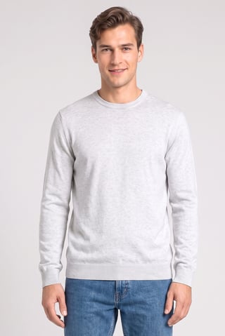 Men Crew Neck Knitted Long Sleeve Sweater, Light Grey