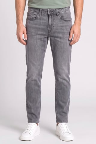 Men Straight Washed Stretchable Jeans, Light Grey