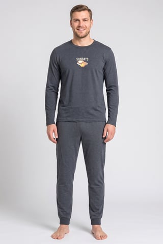 Men 2 Pcs Graphic Print Long Sleeve T-Shirt And Pants Pyjama Set, Dark Grey