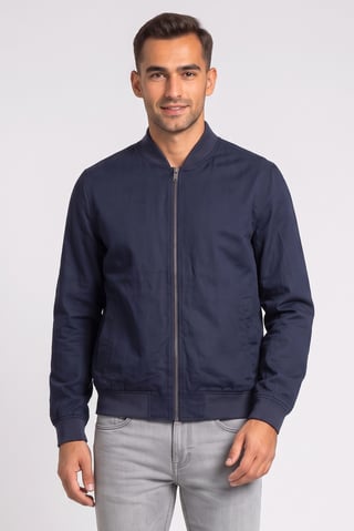 Men Plain Bomber Jacket, Navy