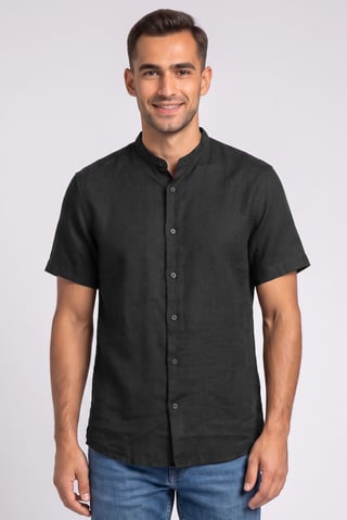 Men Regular Fit Heather Short Sleeves Casual Shirt, Black