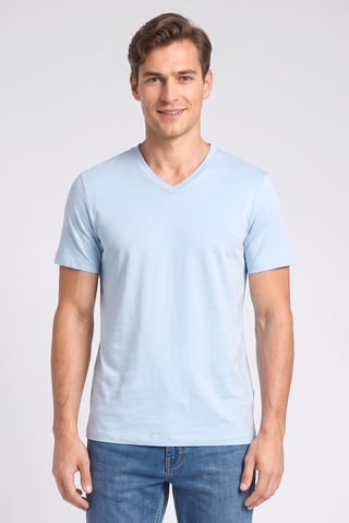 Men V-Neck Short Sleeve Plain T-Shirt, Light Blue