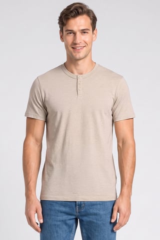 Men Crew Neck Short Sleeve Solid T-Shirt,  Beige