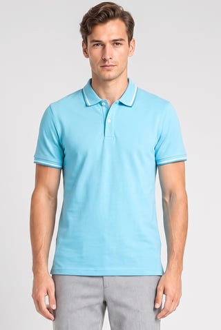 Men Regular Fit Plain Short Sleeve Polo Shirts, Turquoise