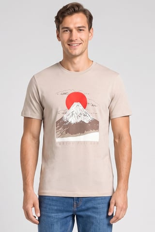 Men Crew Neck Short Sleeve Graphic Print T-Shirt, Taupe