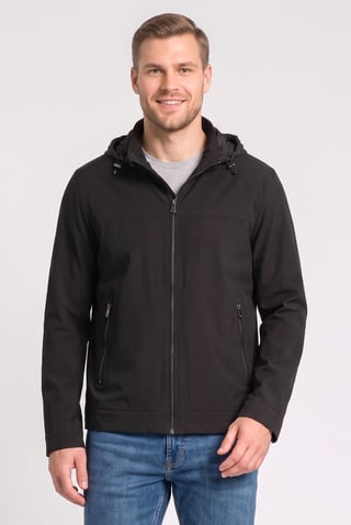 Men Solid Hooded Jacket, Black