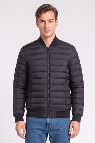 Men Quilted Puffer Jacket, Black
