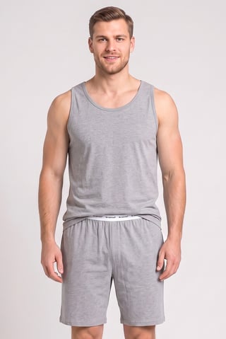 Men 2 Pcs Heather Sleeveless Vest And Shorts Pajama Set, Grey