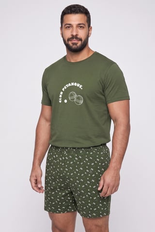 Men 2 Pieces Graphic Print Short Sleeve T-Shirt And Shorts Pajama Set, Multicolor