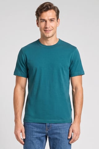 Men Crew Neck Short Sleeve Solid T-Shirt,  Teal Green
