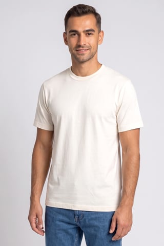 Men Crew Neck Short Sleeve Plain T Shirt, Ivory