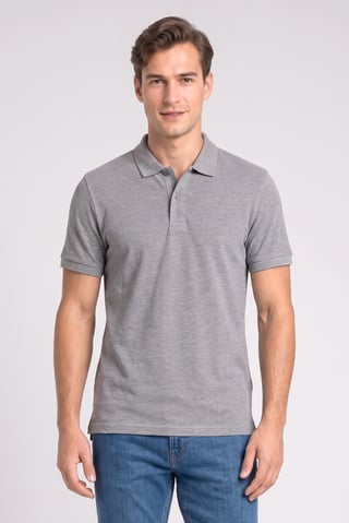 Men Regular Fit Short Sleeve Heather Polo Shirt, Grey