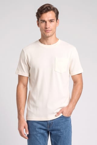 Men Crew Neck Short Sleeve Textured T- Shirt, Beige