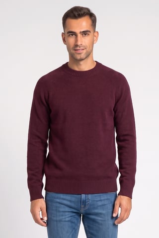 Men Crew Neck Knitted Sweater, Maroon